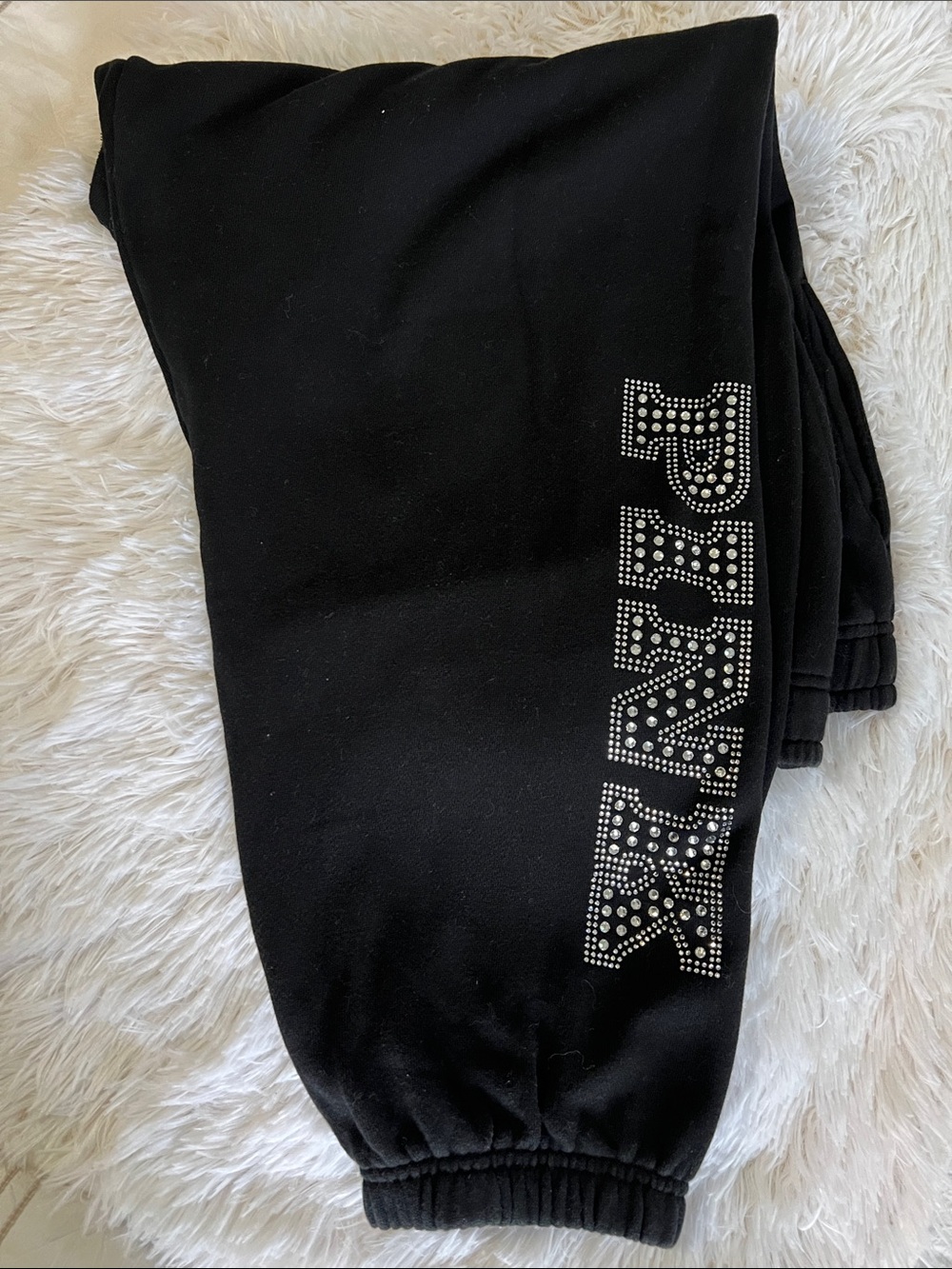 PINK Victoria's Secret Black Joggers with Rhinestone PINK Logo